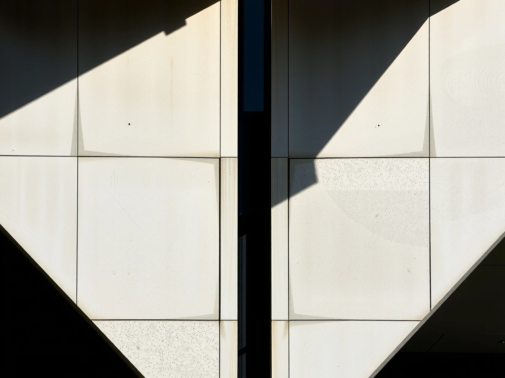 Fachada urbana de concreto visto y acero, iluminación natural y geometría precisa